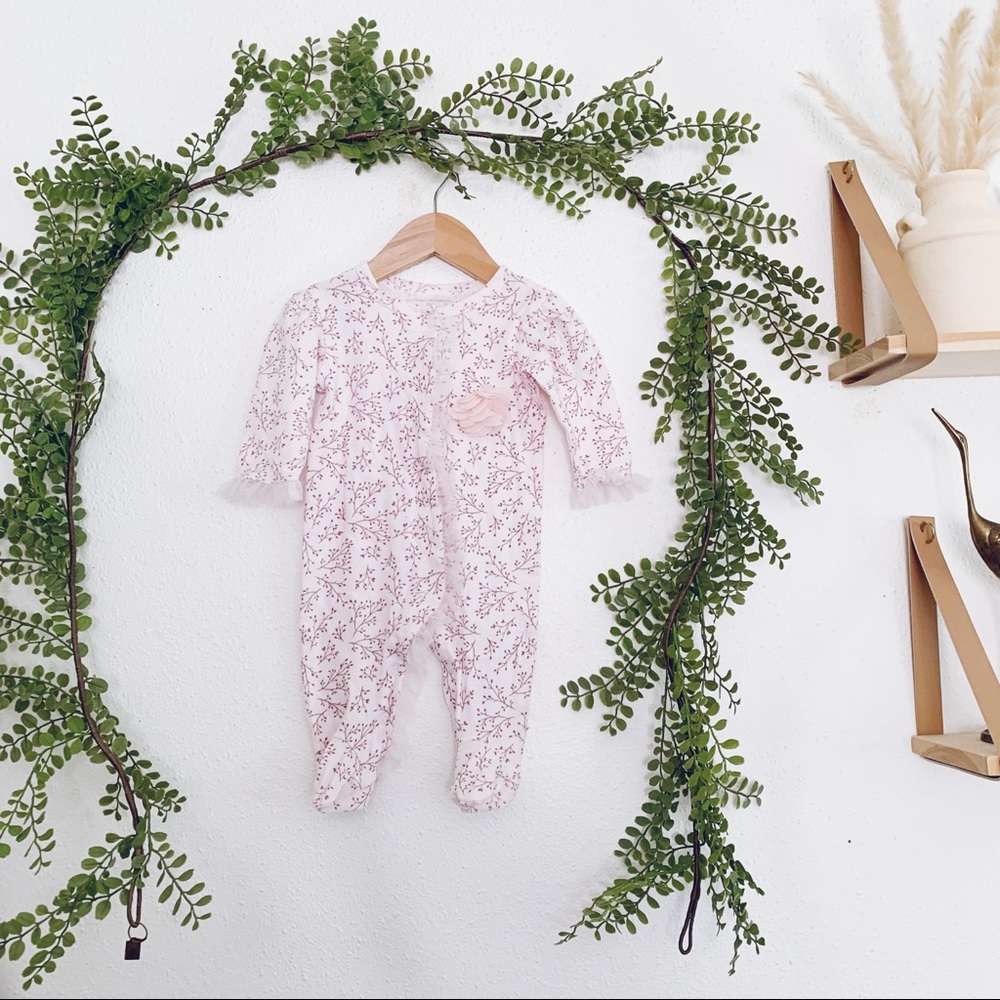 Catherine Malandrino Baby Floral Tulle Footie Pajama Onesie With Hat